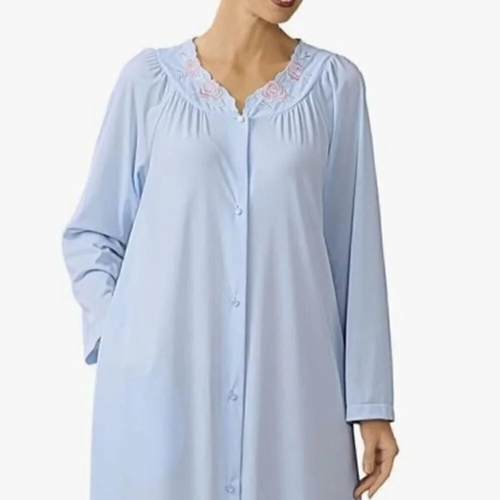 Shadowline Petals 53 Inch Long Sleeve Gown - Blue 33280 Size Small